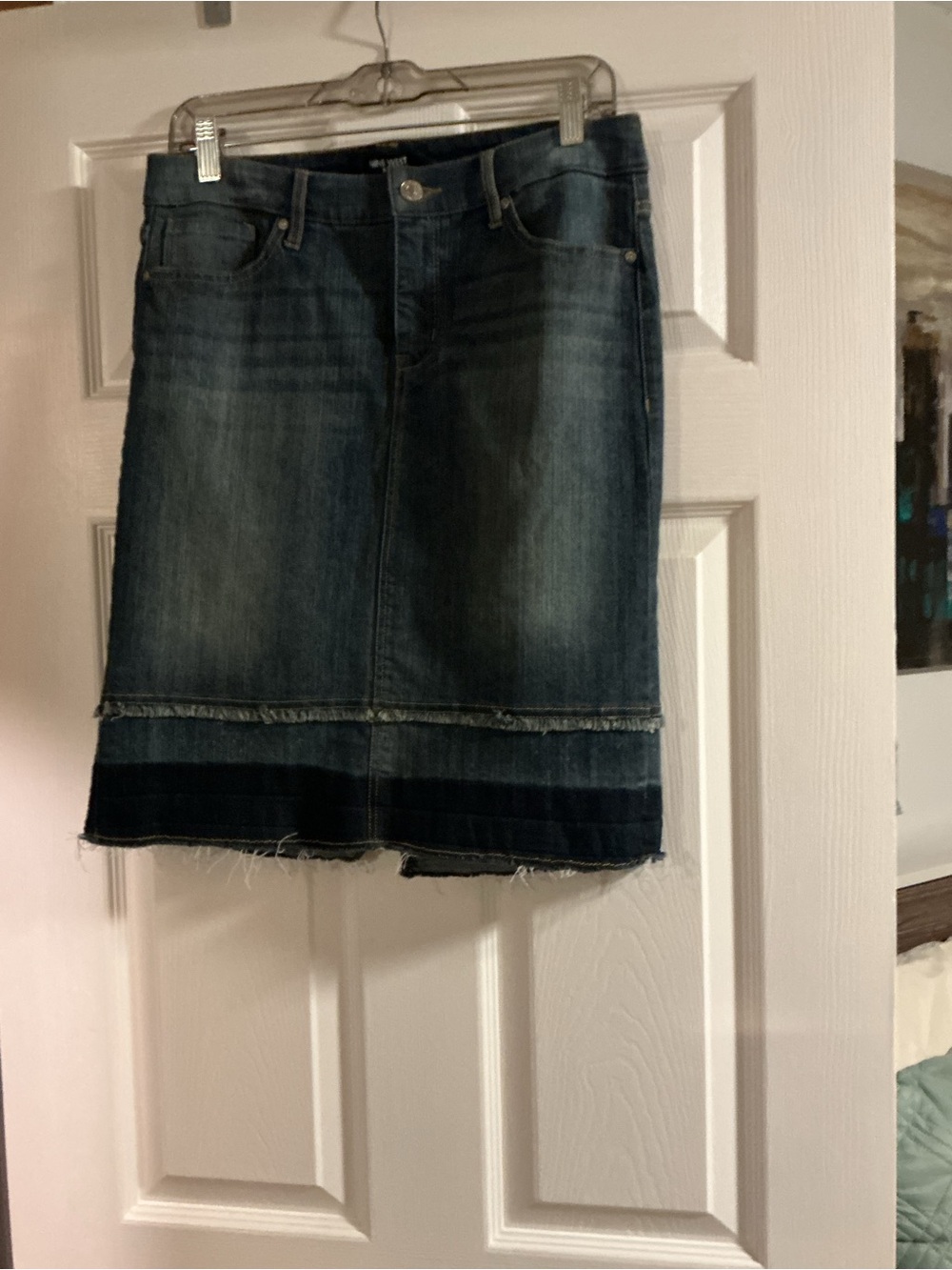 Nine West Dark Blue Two-Tone Denim Midi Skirt
